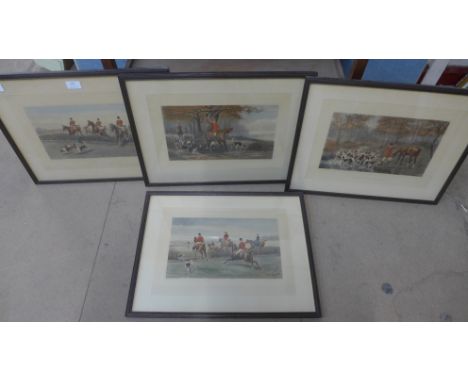A set of four E.A. Douglas fox hunting prints, framed 