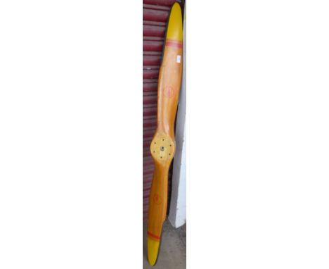 An Italian teak aircraft propeller, from a Savannah light aircraft 