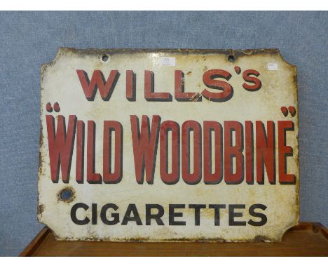 A vintage double sided Will's Wild Woodbine Cigarettes enamelled sign 