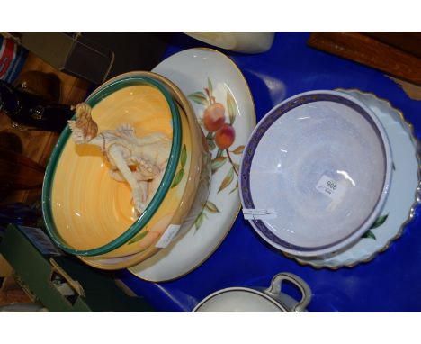 ONE LARGE KITCHEN MIXING BOWL AND OTHER SERVING DISHES, ROYAL WORCESTER EVESHAM PATTERN PIE DISH