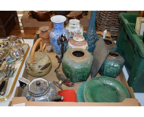 CERAMIC ITEMS, ROYAL DOULTON SERIES WARE TEA POT AND COVER, ORIENTAL POTTERY, GREEN GLAZED JARS, ORIENTAL GINGER JAR AND COVE