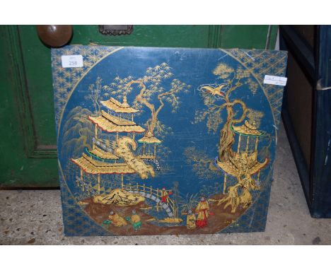 WOODEN PANEL OF AN ORIENTAL SCENE