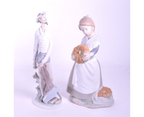 Lladro - Two vintage 20th century Lladro spanish porcelain figurines to include lladro Don Quixote and Gathering Pumpkins no.