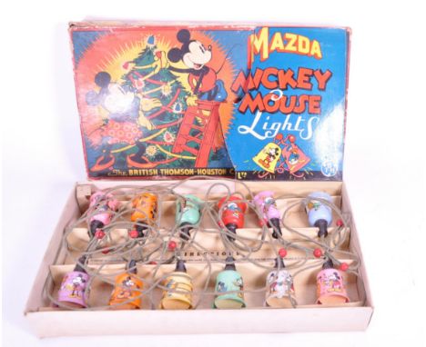 The British Thomson-Houston Co Ltd 1930s Mazda Mickey Mouse Lights, box contains twelve Mickey Mouse scenes and themed light 