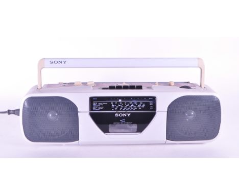 Sony - A vintage 20th century radio cassette-corder. CFS-201L. Stereo speakers with carry handle in off white colourway. 