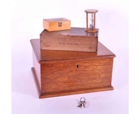 A vintage 20th century Royals Carter cigar wooden box. Along with an oak lock box chamfered with hinged lid, spacious interio
