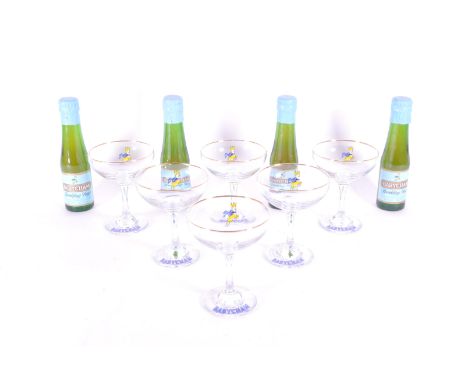 Babycham - A collection of vintage circa 1970s Babycham sweet sparkling sherry drinking glasses. With the Chinese water deer 