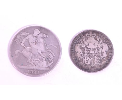Two 19th century 1820s King George IV circulated silver currency coins. The collection to include an 1821 first portrait King