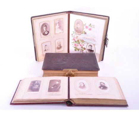 Collection of three late 19th century Victorian portrait photograph albums comprised of men, women, children, families and co