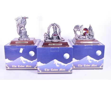 Myth &amp; Magic by The Tudor Mint - Three 21st century cast pewter statue dragon figurines. Comprised of 'Enchanted Dragon' 