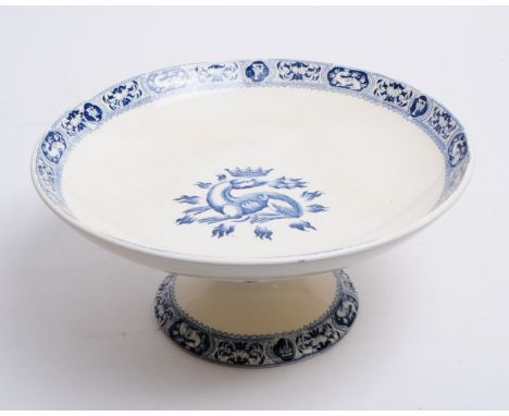 19th century French Salins ceramic cake dish / fruit bowl decorated with a fire breathing salamander emblem of King Francis I