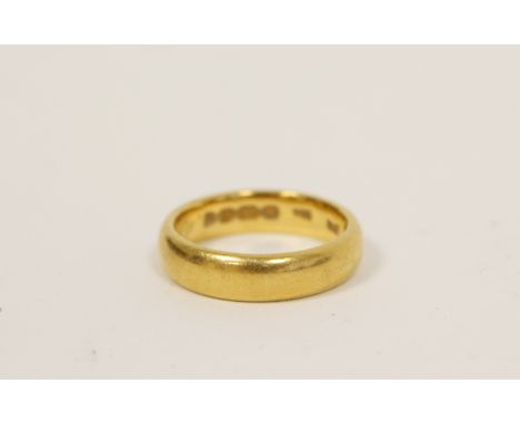 22ct gold wedding ring, 7g. Size 'L'.Conditon:Inscribed to interior, with initials and dated 1/10/17 (1917). Light wear consi
