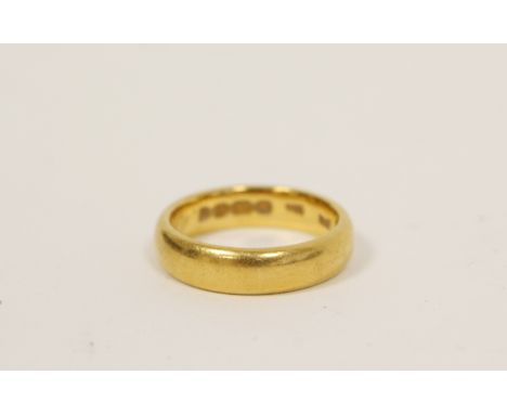 22ct gold wedding ring, 7g. Size 'L'.Conditon:Inscribed to interior, with initials and dated 1/10/17 (1917). Light wear consi