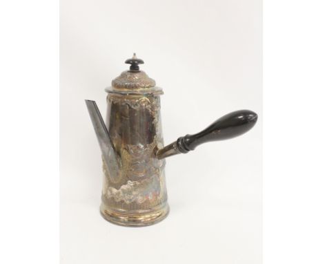 Irish silver coffee pot of tapering shape with embossed band and blank cartouche and side handle R Sawyer Dublin 1854 25cm 23