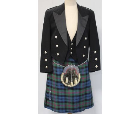 Gentleman's kilt with matching under shorts in Baird Ancient tartan with Prince Charlie jacket and waistcoat; two sporrans; a