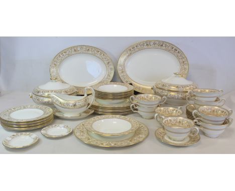 Wedgwood bone china "Gold Florentine" pattern dinner service, pattern no. W4219, for eight settings, comprising: eight twin h