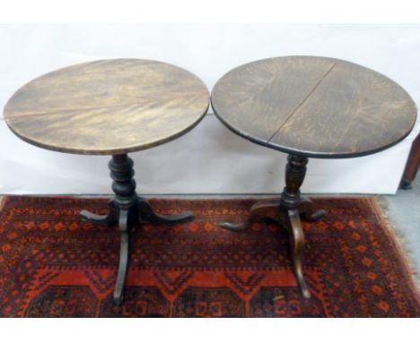 Antique oak tripod table with baluster column, 60cm, and another similar 62cm (2)