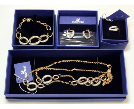 Small collection of Swarovski crystal near matching jewellery, comprising: a necklace; bracelet; pair of earrings and a ring 
