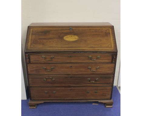 19th century mahogany bureau, the fall front enclosing fitted interior over four graduated drawers on bracket feet, 104cm hig