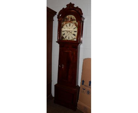 A Scottish mahogany eight day longcase clock, signed J.Welsh, Motherwell, circa 1840, carved wavy shaped pediment, bow shaped