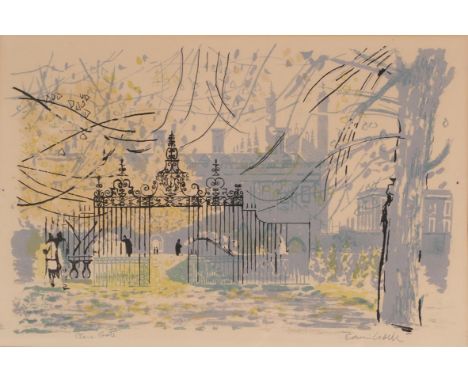 Edwin La Dell (1914-1970) ''Clara Gate'', Cambridge Signed and inscribed, lithograph, 34cm by 50cm   Artist's Resale Rights/D