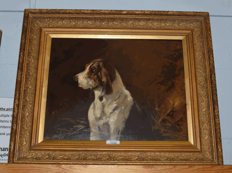 Follower of John Emms (1843-1912) 'Finlay' - portrait of an expectant hound, bears inscription, artist's name Sam Fulton and 