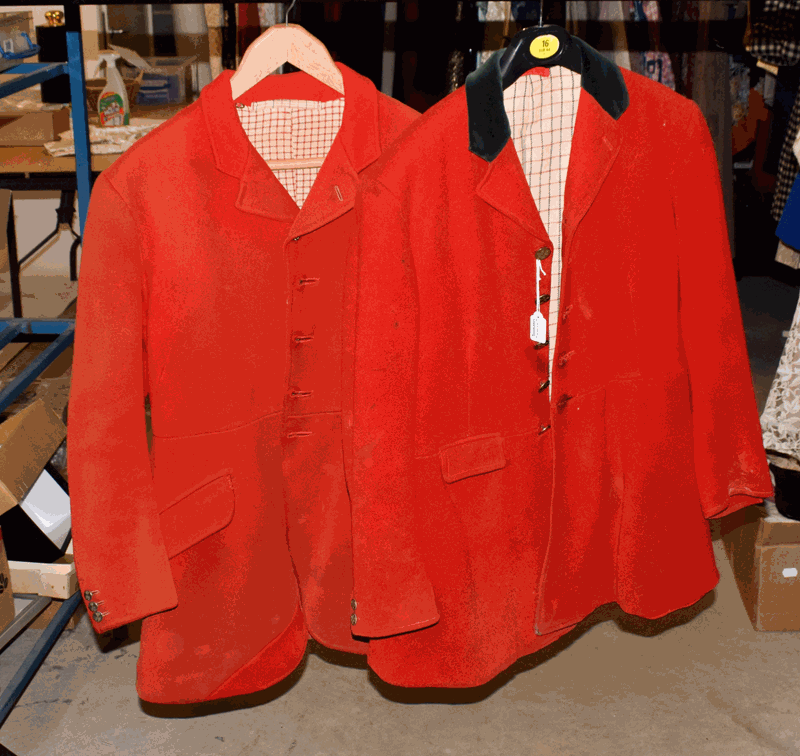 Scarlet hunting coat bearing brass button impressed with 'The Kings Hussars' another smaller with brass buttons impressed wit