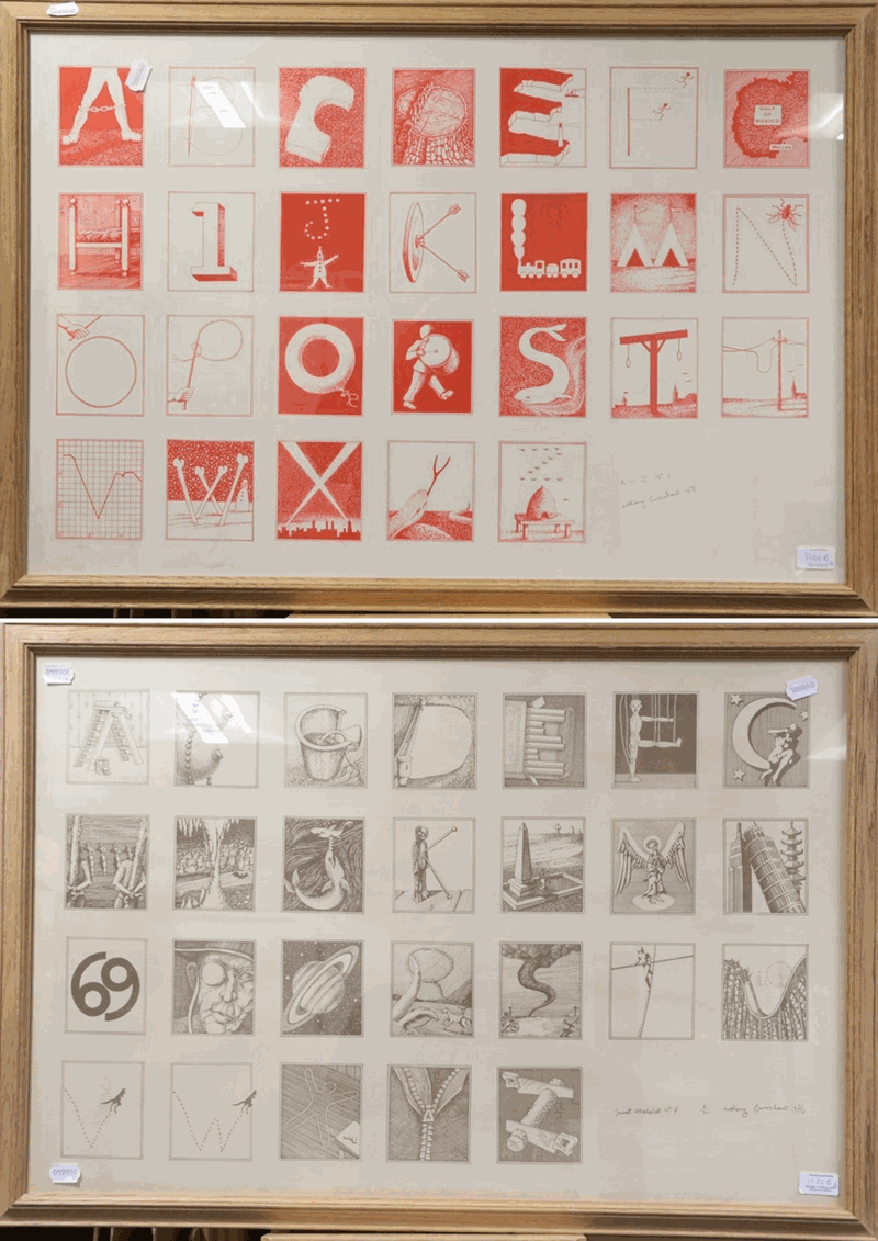 Anthony Earnshaw (1924-2001)"A-Z No1" Signed, inscribed and dated 1971, lithograph, together with "Secret Alphabet No.7" sign