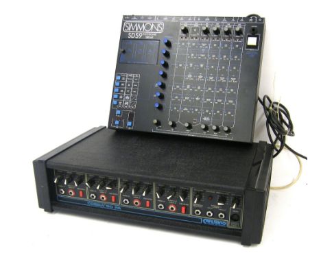Simmons SDS9 electronic drum unit; together with a Carlsbro Cobra 90 PA amplifier head (2)