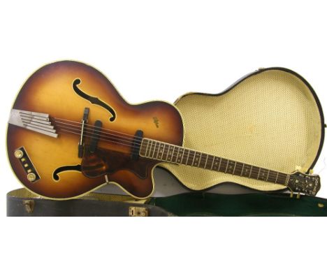 1959 Hofner President electric archtop guitar, ser. no. 5xx7, sunburst finish in good condition for age with some light lacqu