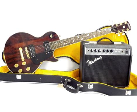 1970s Arbiter Custom Les Paul style electric guitar, the body with rosewood veneered top and the fretboard with trailing vine