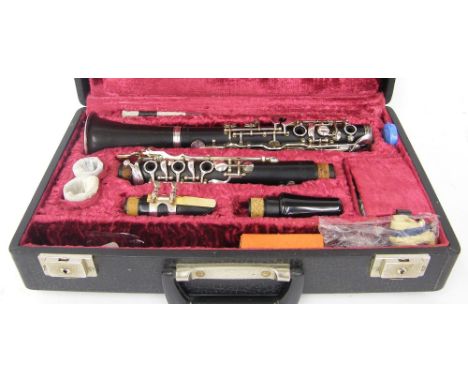 German blackwood clarinet by and stamped Clemens Meinel, ser. no.  23721, case