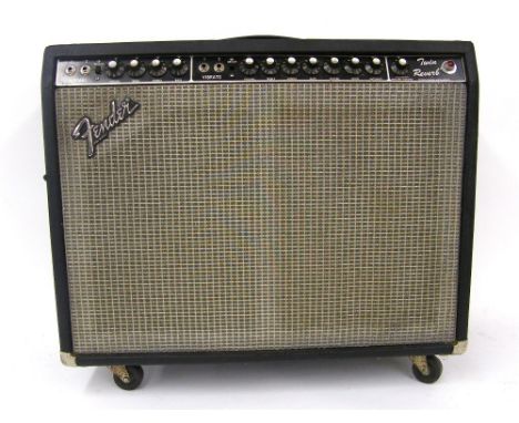 1981 Fender Twin Reverb guitar amplifier, black face, chassis no. F114169, with a pair of Celestion G12T-75 speakers, appears