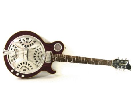 Tanglewood TBS500 electric resonator guitar, wine red finish with various surface scratches, electrics appear to be in workin