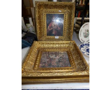 2 gilt framed painting being landscape and portrait