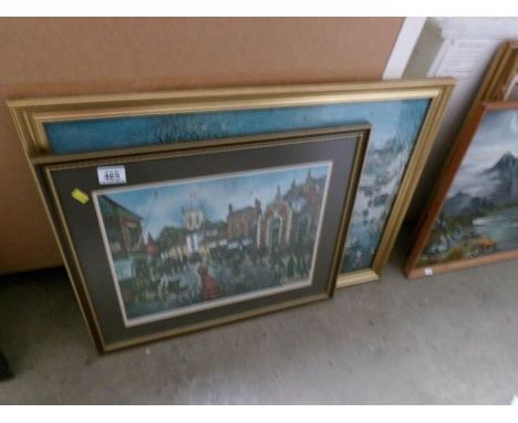 A framed and glazed print of market place Grimsby and one other