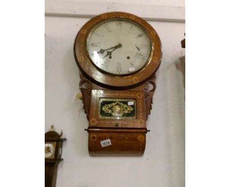 An American inlaid drop dial wall clock