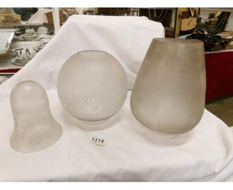 An acid etched oil lamp shade and 2 others