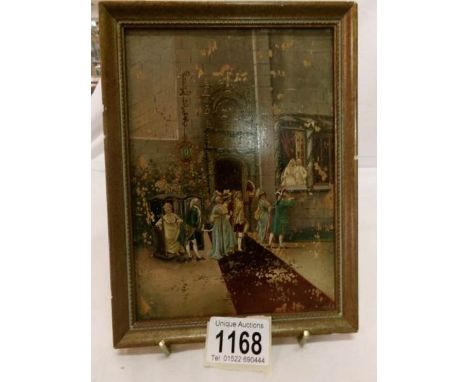 A continental painting on panel of wedding scene (some paint missing)
