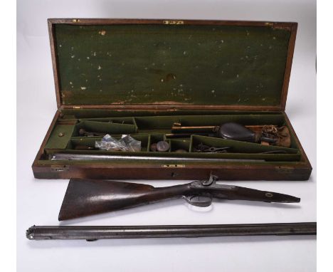 A Wood &amp; Sons percussion side-by-side hammer shotgun, 19th century, 14 gauge, barrel length 30.5", overall length 46" (mi