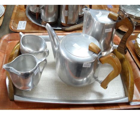 Five piece Picquot ware tea and coffee set to include: teapot, coffee pot, sucrier, milk jug and tray. Together with a set of