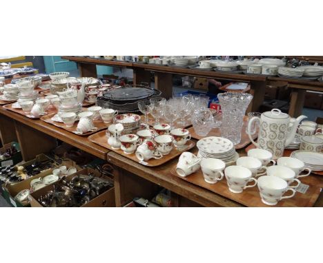 Four trays of china to include: Duchess English bone china rose design part tea service, Royal Albert 'Old Country Roses' des