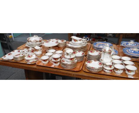 Six trays of Royal Albert English bone china 'Old Country Roses' design items to include: coffee pot, teacups and saucers, mi