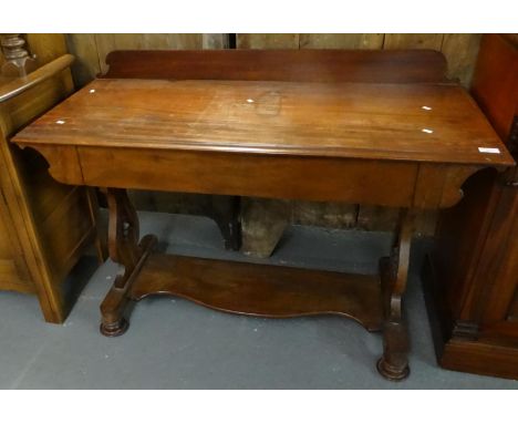 19th century mahogany single drawer side table with shaped under shelf and lyre ends. (B.P. 21% + VAT) L123xH83xD53cm approx.