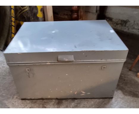 Large steel deed box/trunk with keys.   (B.P. 21% + VAT) 