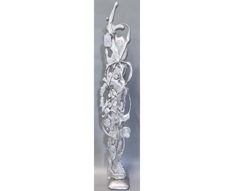 Silvered metal finish abstract sculpture of trailing leaves around a trunk.  80cm high approx.   (B.P. 21% + VAT) 