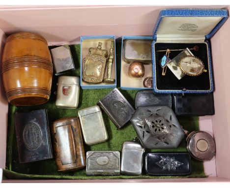 Collection of vintage and Victorian items, to include: sweetheart brooch, picture and pin stick, papier mache snuff box, othe