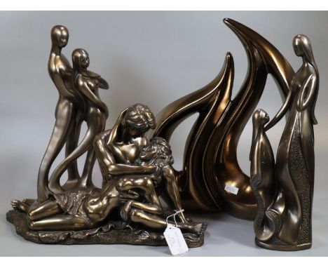 Collection of modern bronzed finish composition and ceramic sculptures, figure groups etc.  (4)   (B.P. 21% + VAT) 