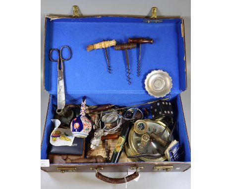 Leather suitcase, the interior revealing 2, 600th Japanese National Anniversary (1940 Medal in original box), soldier service