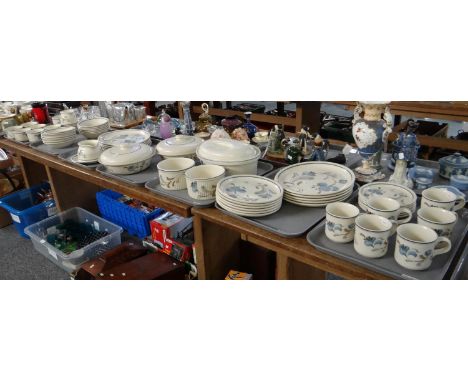 Seven trays of Johnson Bros 'Table Plus' dinnerware to include; various plates, casseroles, lidded casserole, lidded tureens,